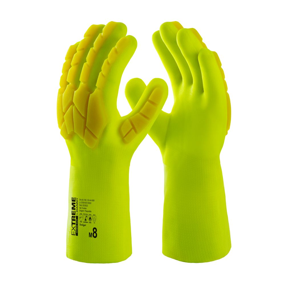 EXTREME CHEM CUT: Luva contra impactos e riscos químicos de nylon/HPPE com banho em PVC
